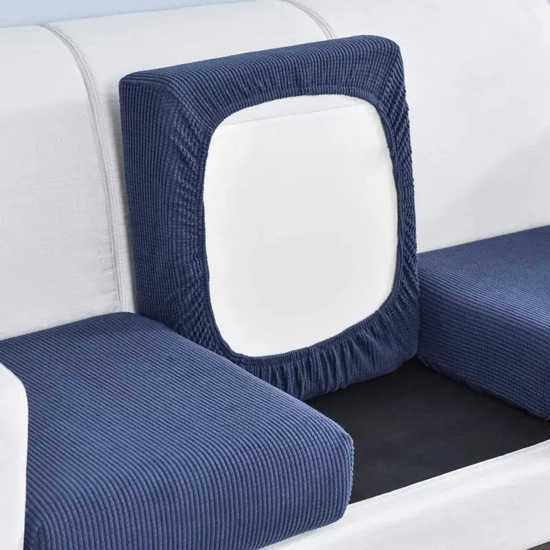 Polar fleece sofa seat cushion cover, navy blue with elastic edges for living room cushions