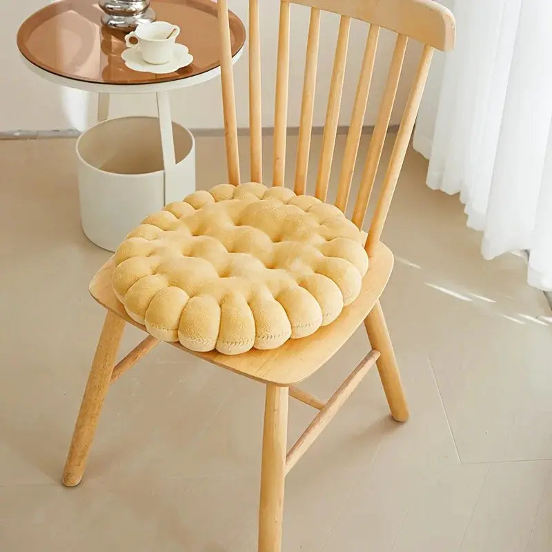 Large biscuit-shaped plush cushion seat pad in beige, Simples Market decorative chair cushion