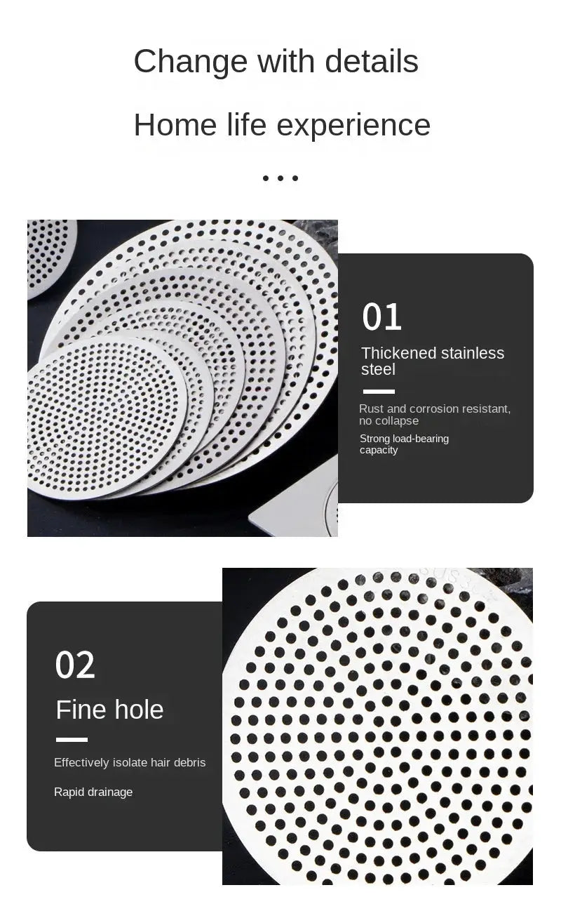 Drain hair catcher by Simples Market; stainless steel perforated disc filter for kitchen sink and shower drains