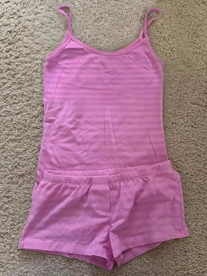 Strawberry Print Vest And Shorts Set For Women Eyelet Bow Tank Top
