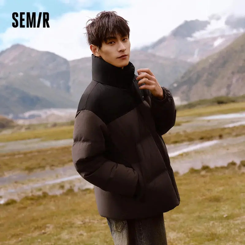 Semir down jacket puffer, black with high-neck collar; SEM/R logo visible.