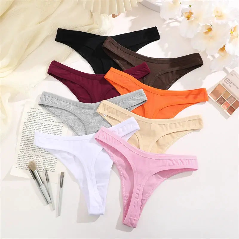 Simples Market cotton seamless thong set, assorted colors, low-rise T-back briefs (8-pack)