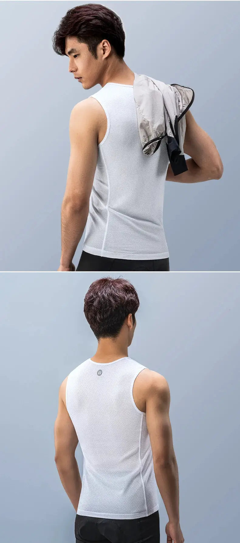 ROCKBROS white mesh sleeveless bike vest for men, breathable quick-dry fabric