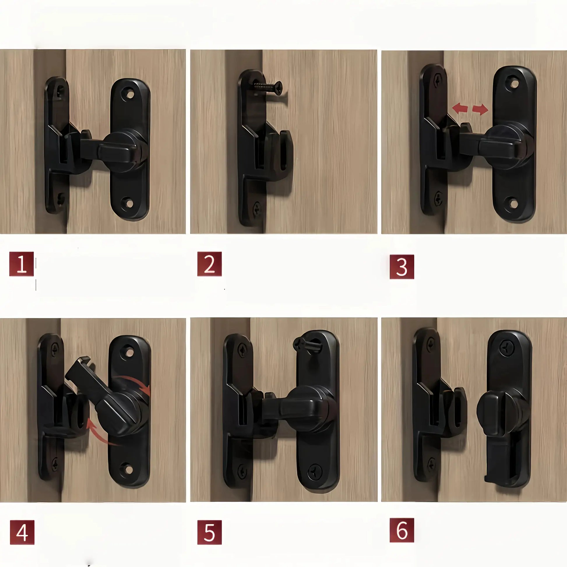 Anti-theft door lock, heavy-duty black with 90°/180° adjustable sliding pin and keyless entry.