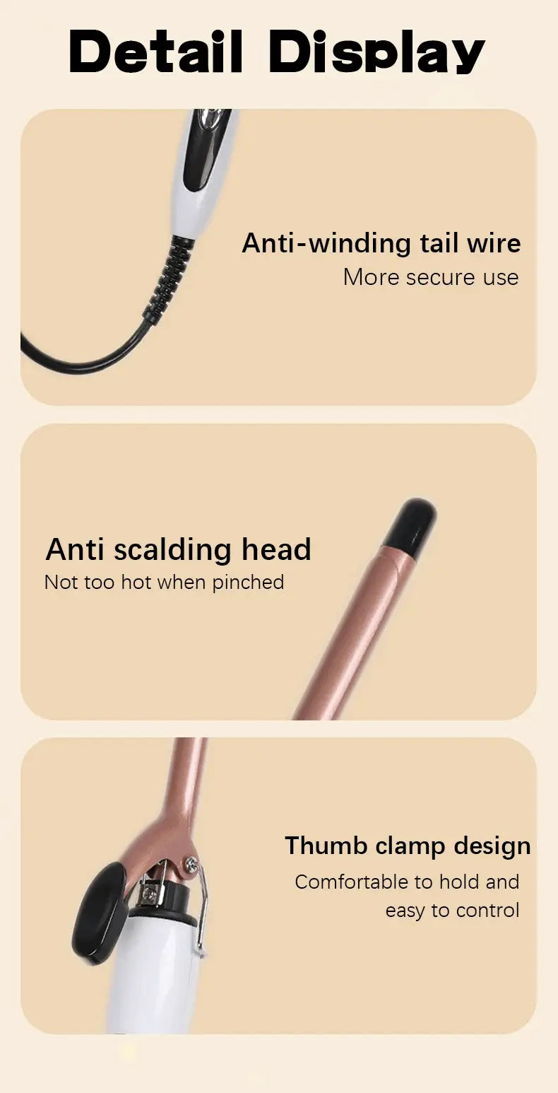 Simples Market curling iron, 0.51-inch ultra-fine barrel, anti-winding tail wire, anti-scald head, thumb clamp design