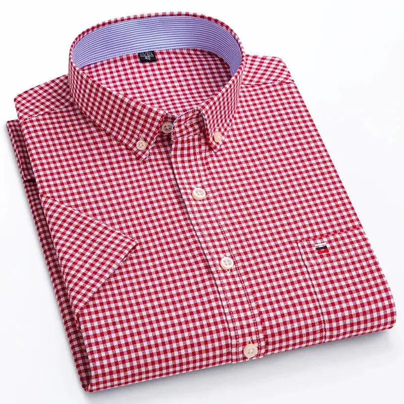 Men's red and white gingham cotton oxford shirt by Simples Market