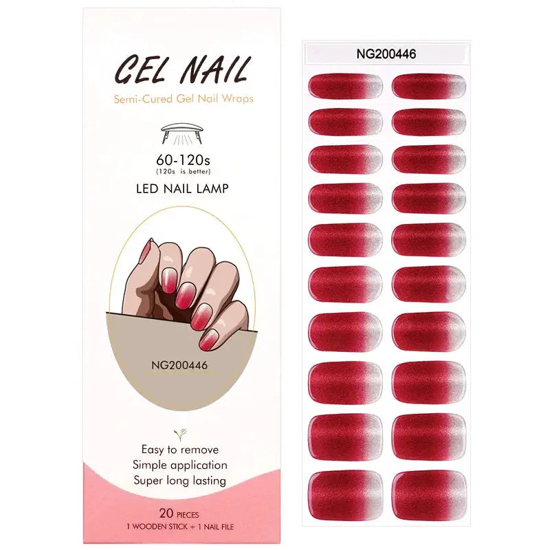 NailLux Semi Cured Nail Wraps For 16 To 20 Tips Easy Full Cover Adhesive Press On Nails Gel Finish UV LED Compatible