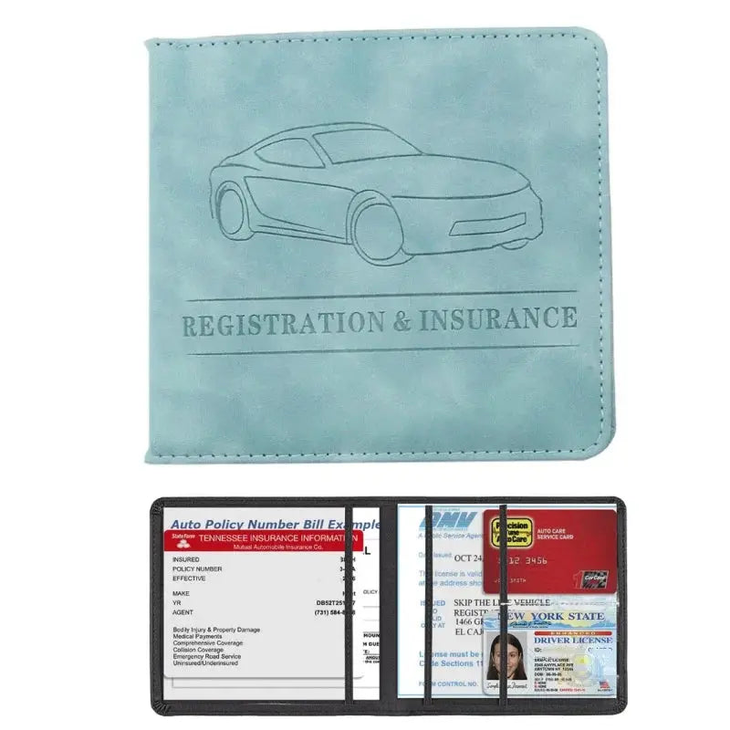 Simples Market men's car registration and insurance card holder wallet in turquoise.