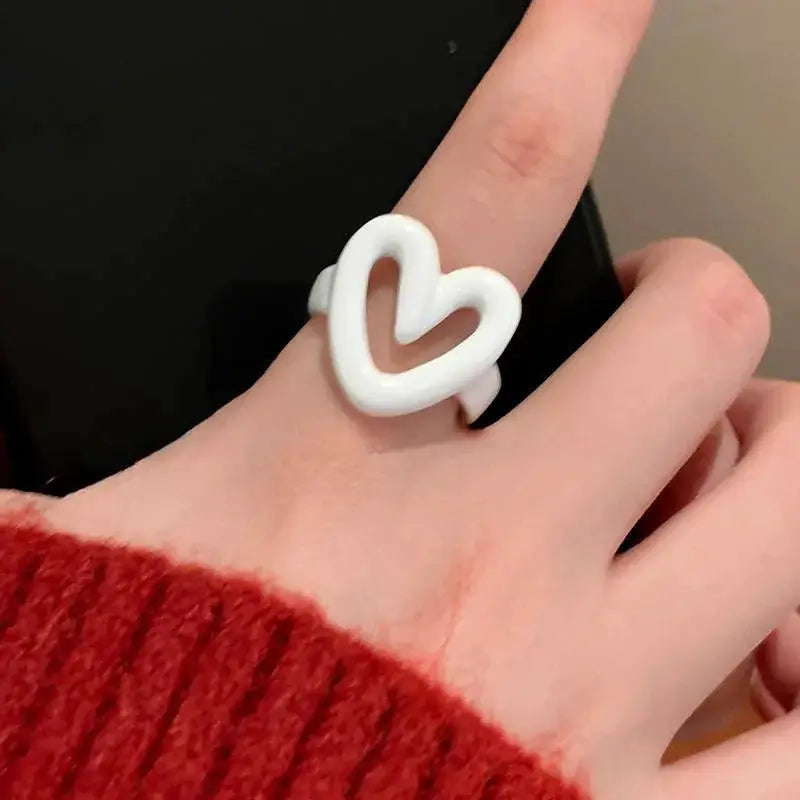 LATS White Red Enamel Heart Ring For Women And Girls Geometric Dripping Oil Y2K Opening Ring Jewelry Gift Wholesale