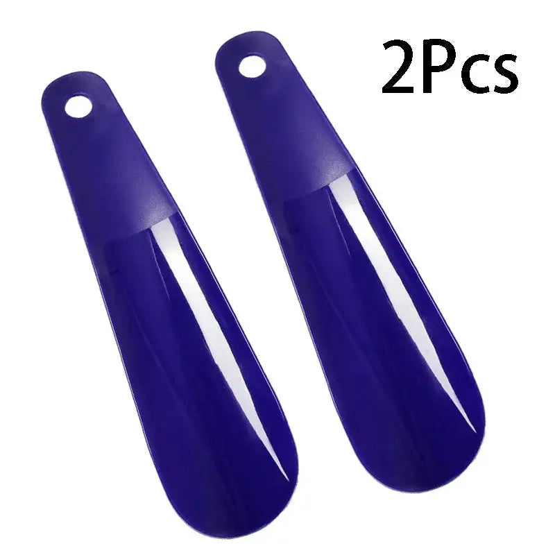 Shoe horns two-pack: purple plastic with short handles for home use