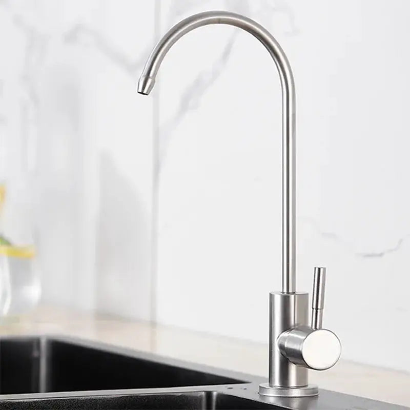 Stainless steel kitchen water purifier faucet with a high-arc rotatable spout and single lever