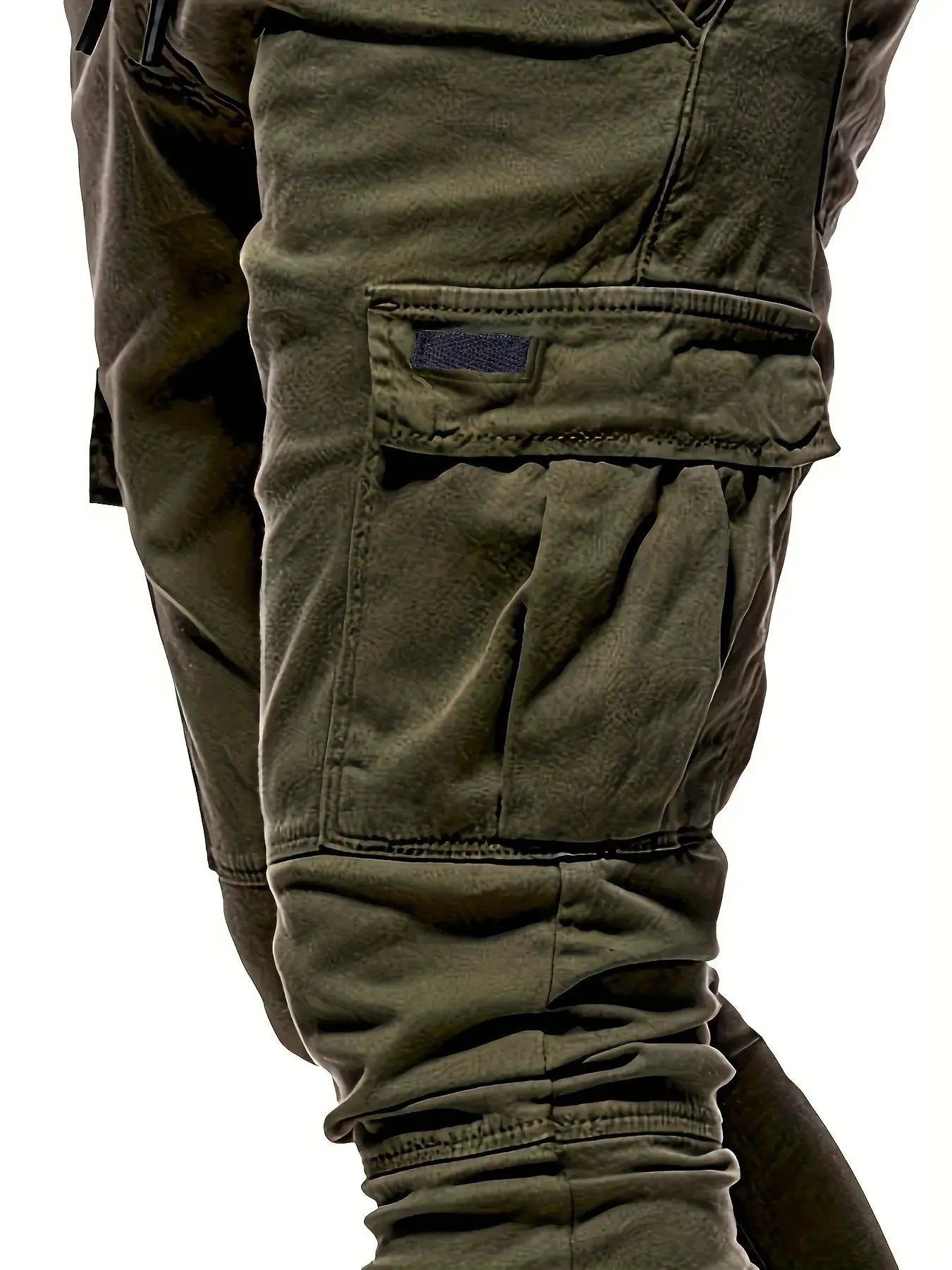 Men's olive green loose cargo work pants with multiple pockets