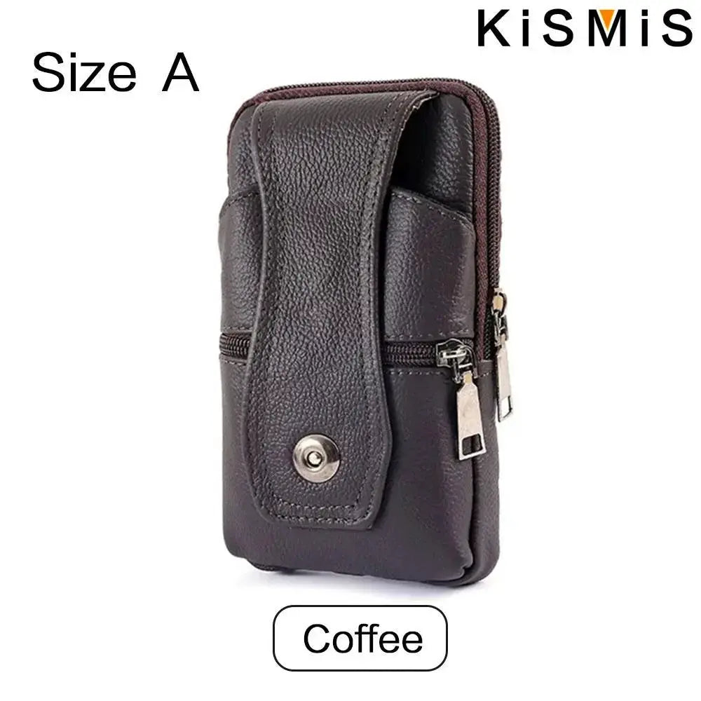 KISMIS men's leather waist bag, coffee color, multifunction belt bag with shoulder strap