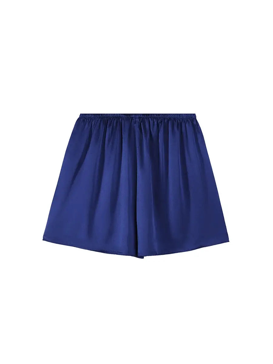 SuyaDream women's 100% real silk shorts with elastic waist, blue