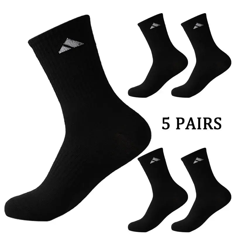 5 Pairs Black And White Patterned Mid Length Unisex Socks For Men And Women Comfortable Sports Socks
