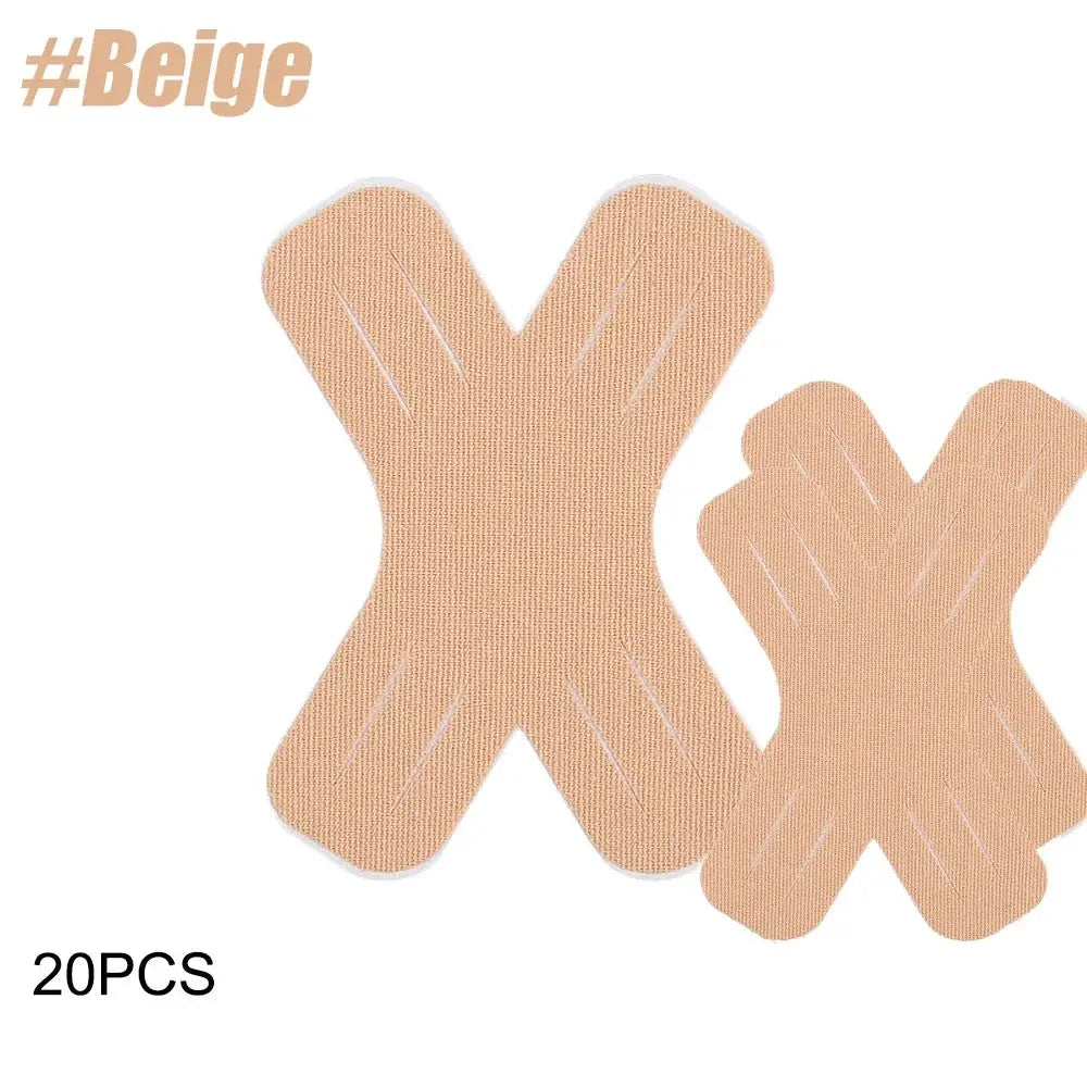 X-shaped beige kinesiology tape, 20PCS, precut elastic sports tape for pain relief and joint support