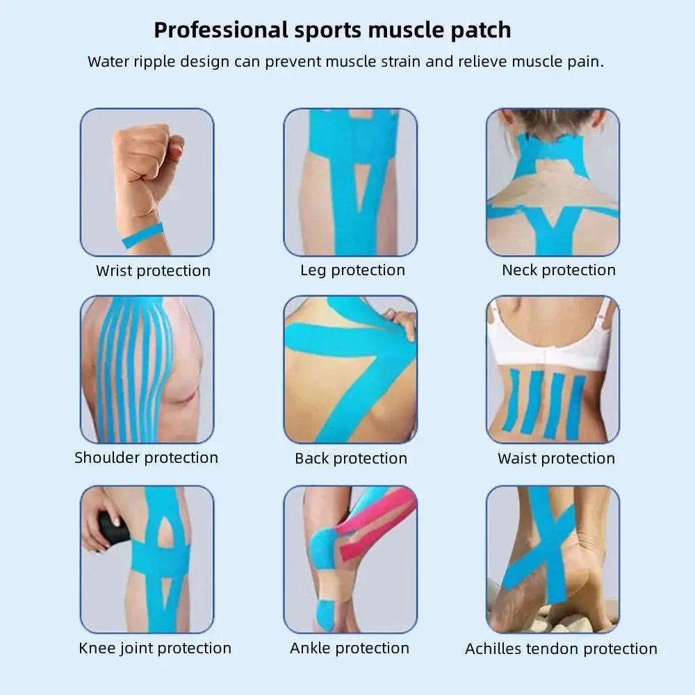 Kinesiology tape Pro Athletic blue 20 precut strips for wrist, leg, neck, back, knee, ankle, Achilles protection