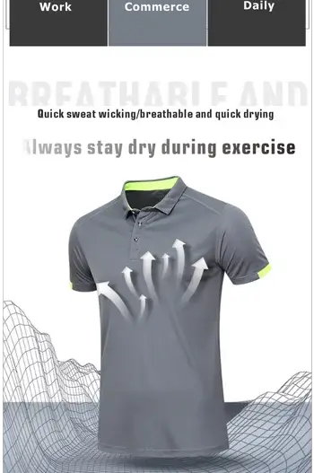 Simples Market gray quick-dry short-sleeve polo shirt with lime-green trim for golf.