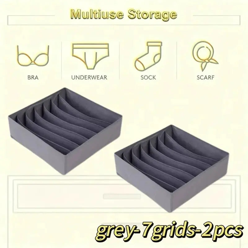 Simples Market grey 2-pack seven-grid drawer storage boxes for underwear and socks
