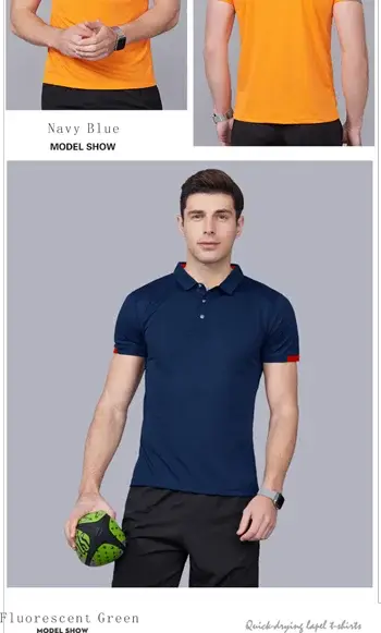 Simples Market polo shirts: navy blue with red trim and orange options; 3-color set; quick-dry short-sleeve golf jerseys