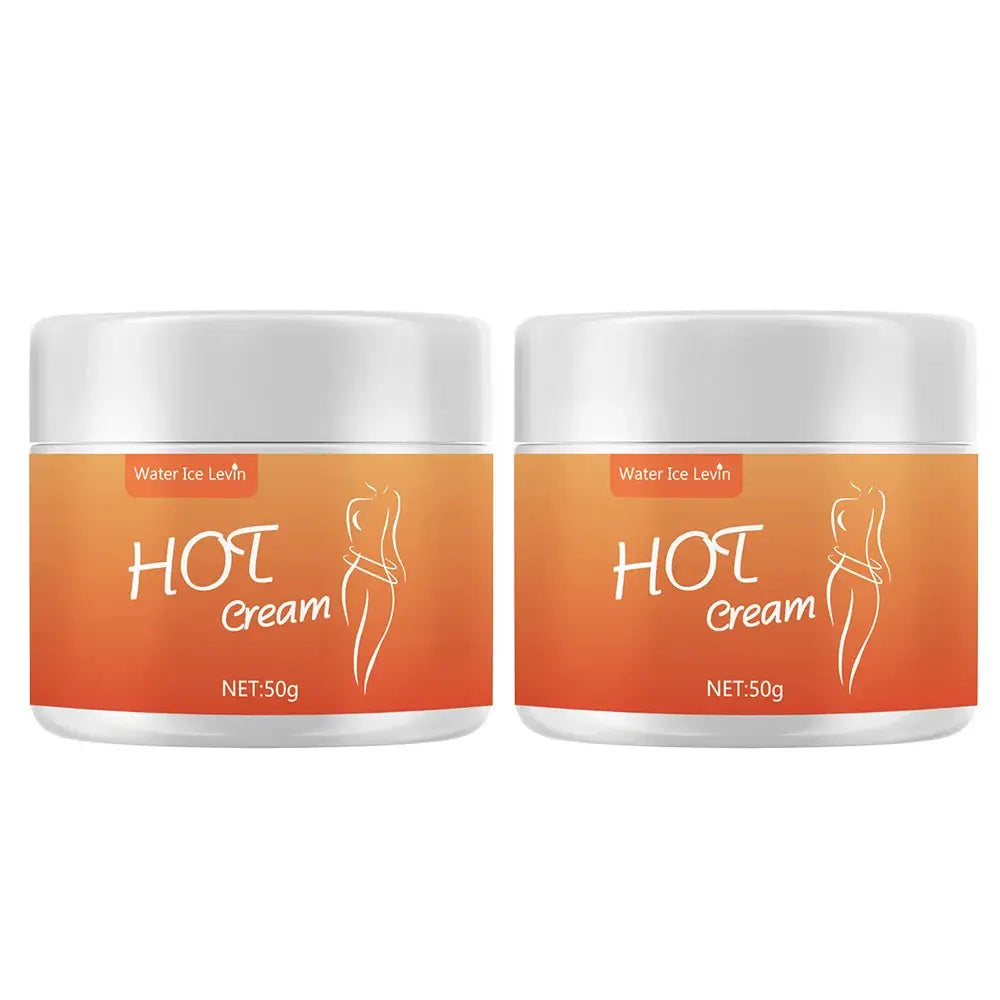 Heat massage cream jars with orange label, two 50g containers