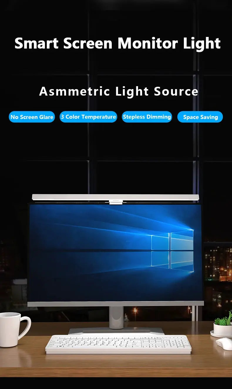 50cm white monitor light bar USB-powered with stepless dimming mounted above a computer monitor