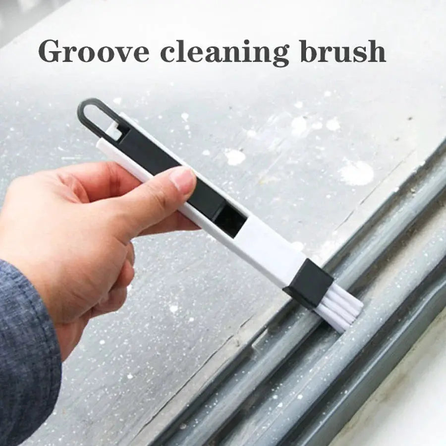 Simples Market portable two-in-one groove cleaning brush for doors, windows and window rail, white with black grip