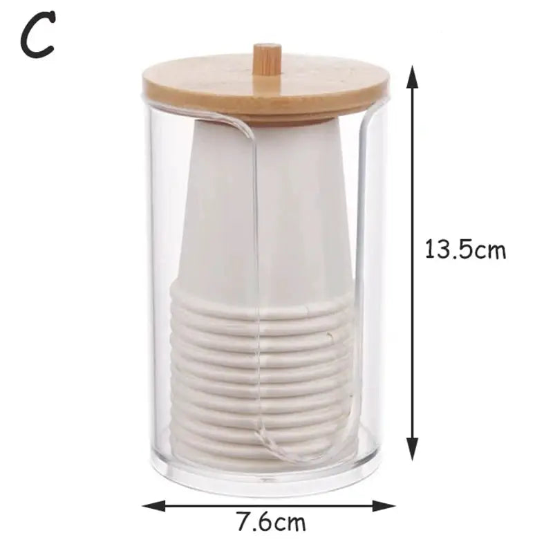 ClearNest Acrylic Storage Box Bathroom Organizer Transparent Box With Bamboo Lid For Cotton Pads Swabs QTips