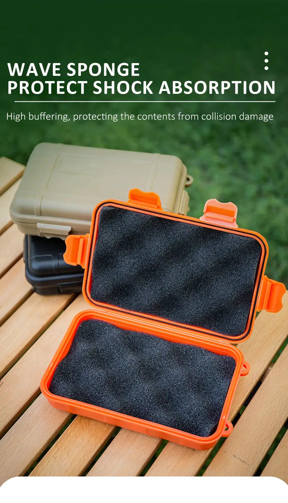 Simples Market outdoor waterproof sealed survival box with orange shell and black foam interior, set of 3 tackle storage cases