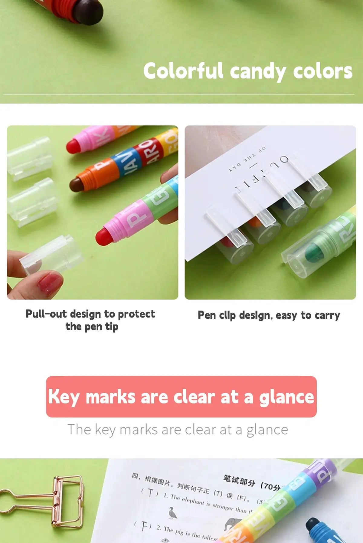 12-color highlighter pen set with clear caps; Simples Market graffiti markers for school and office