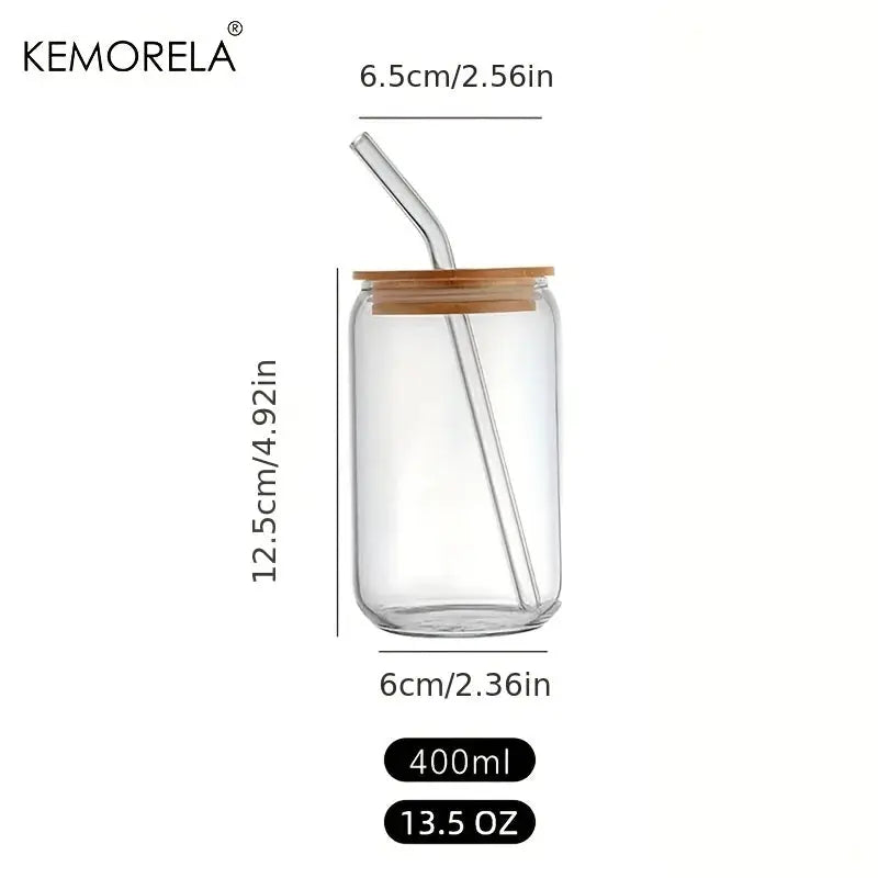 18.6oz 540ML Can Shaped Glass Cups With Bamboo Lids And Glass Straws For Beer Iced Coffee Wine Cocktail