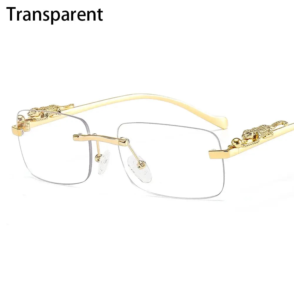 EliteLux Rimless Leopard Head Design Sunglasses Unisex Square Frame With UV Protection For Travel