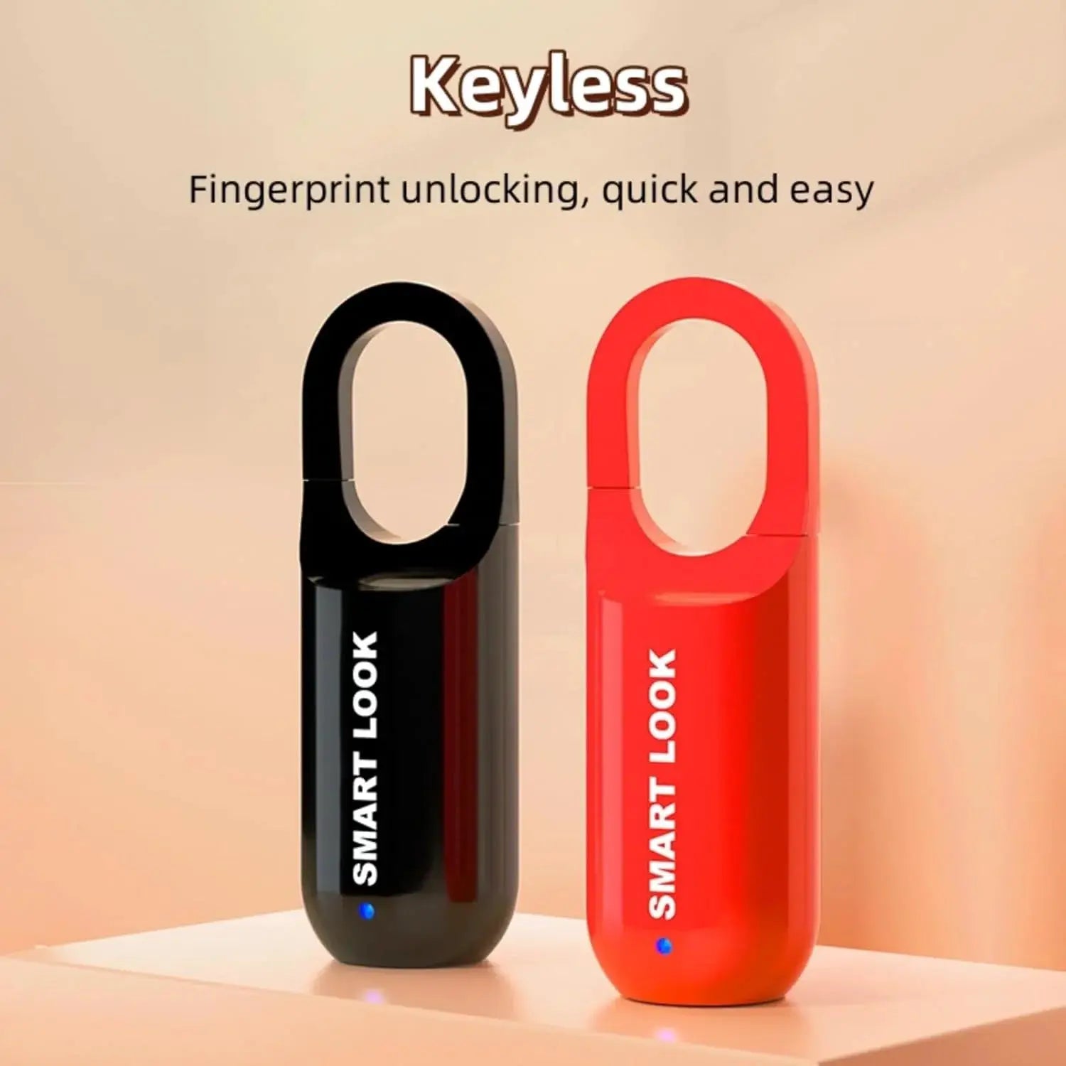 Two mini smart fingerprint lock padlocks, black and red, Simples Market, keyless thumbprint