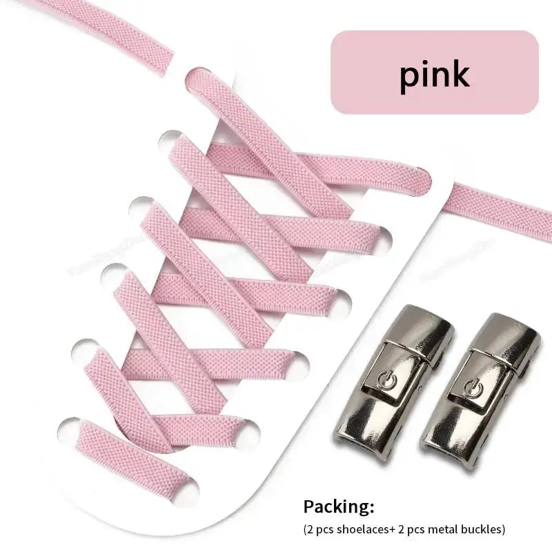 Simples Market pink 8mm wide no-tie elastic shoelaces with 2 metal buckles (2 shoelaces + 2 buckles)