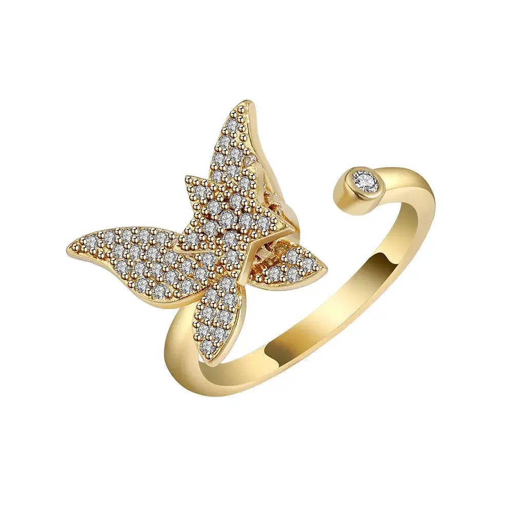 SMJEL Fidget Spinner Ring for Women Crystal Flower Eye Butterfly Animal Motifs Stress Relief Wedding Jewelry