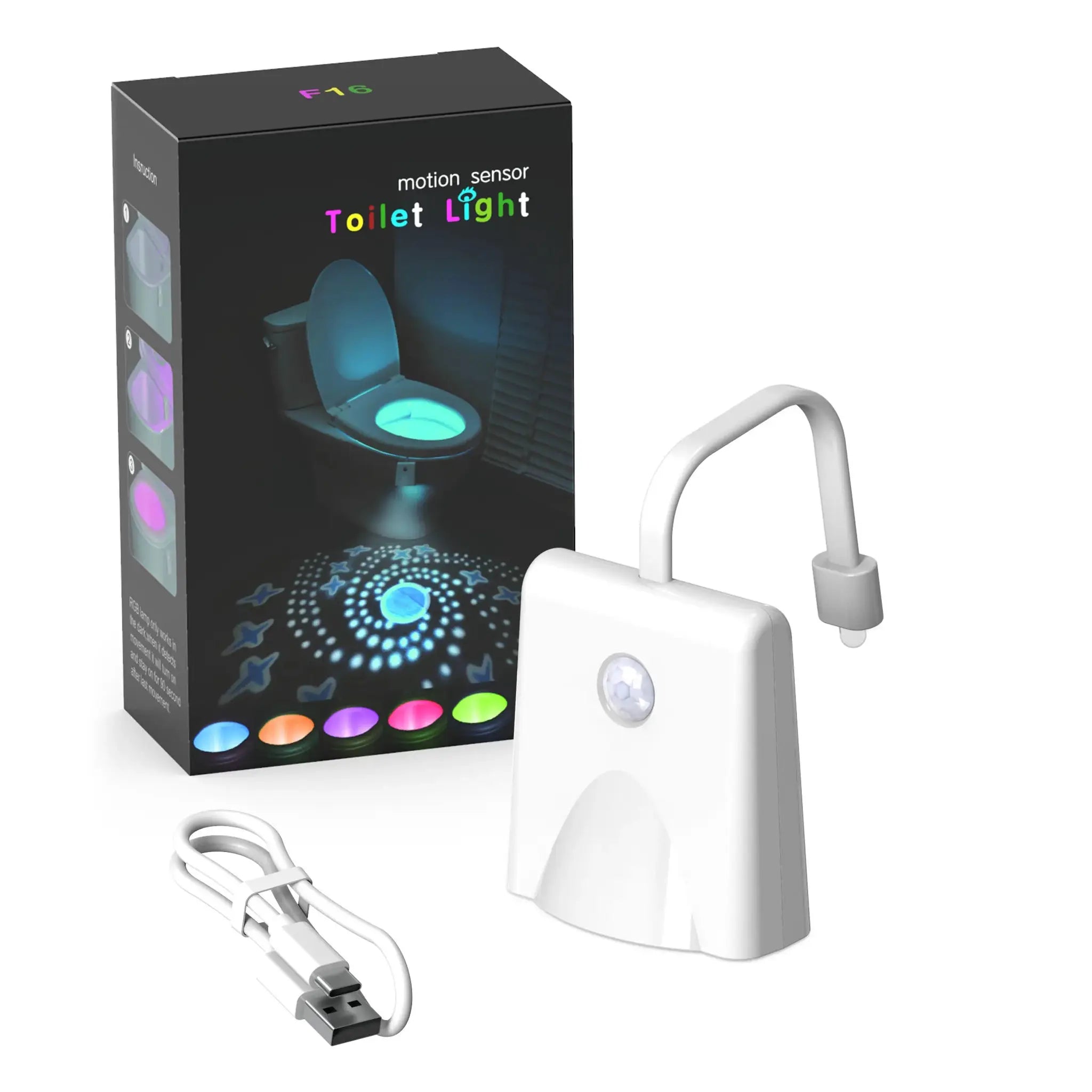 Toilet night light with motion sensor and USB charging, color-changing LED projection for bathroom decor