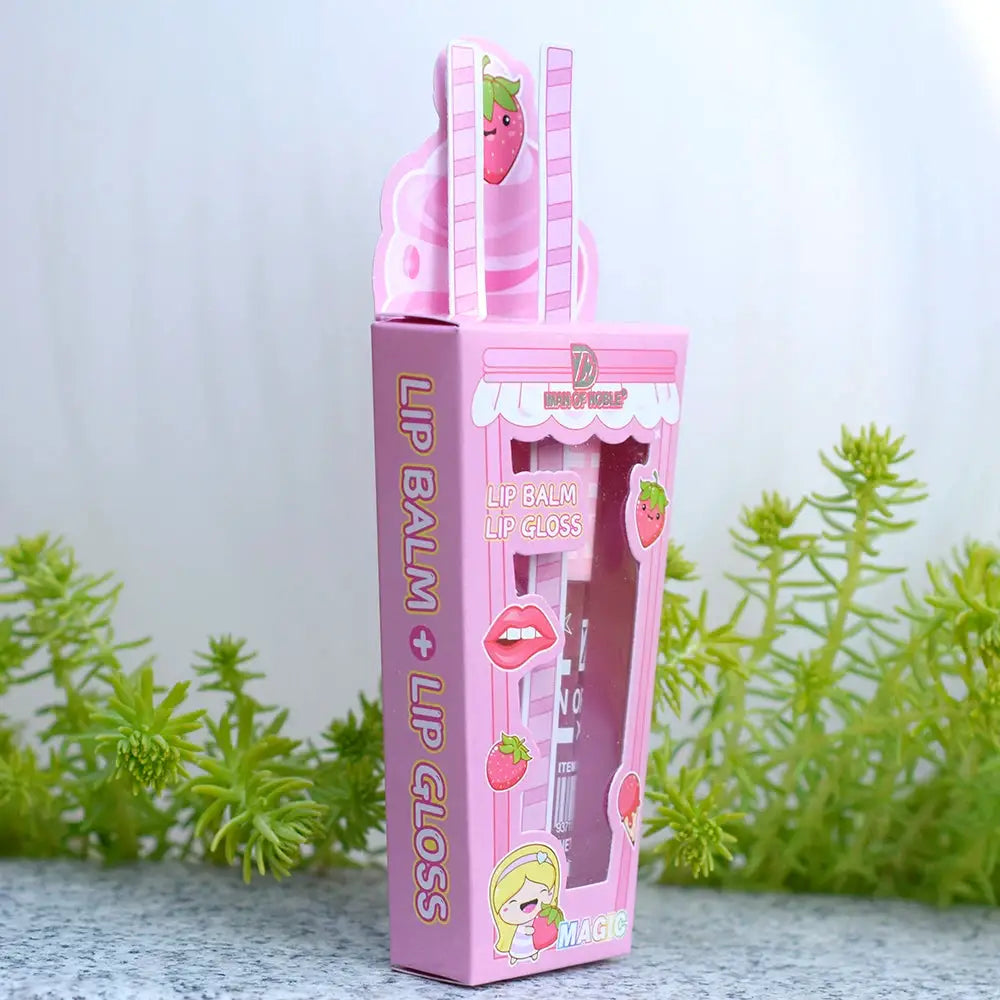 Cute Ice Cream Lip Gloss And Lip Balm Set Waterproof Long Lasting Natural Moisturizing Lips