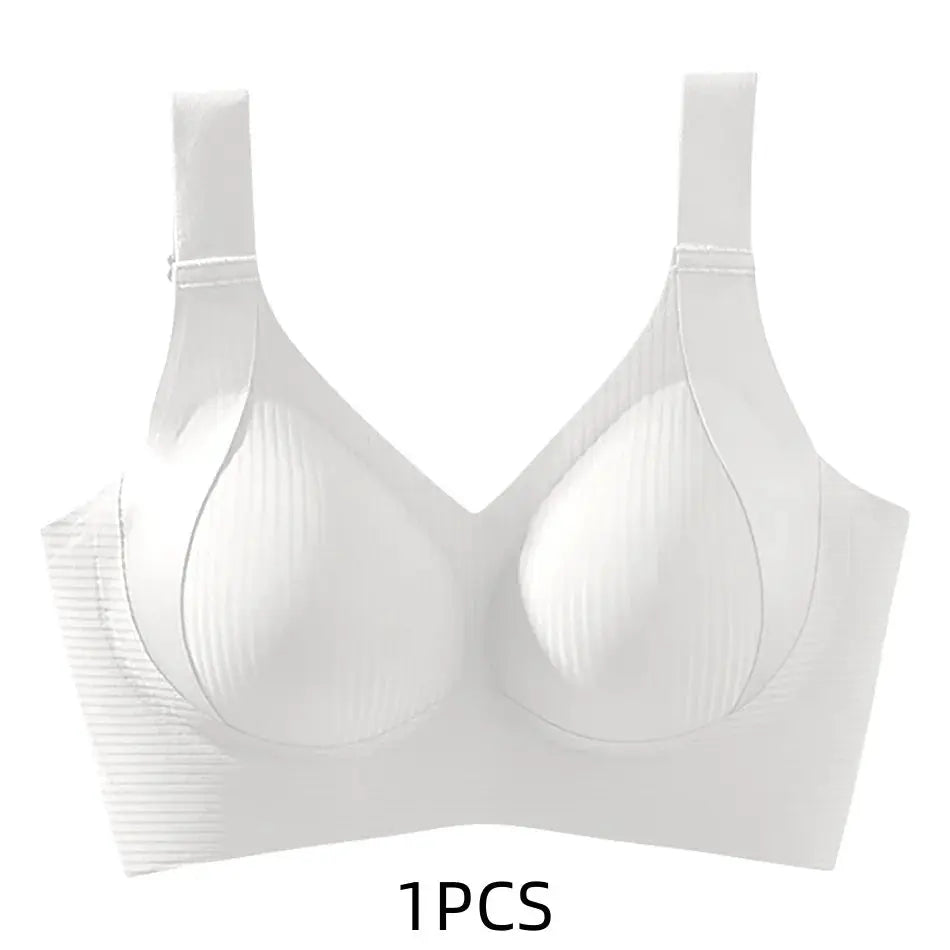 Seamless wireless bra, white with ribbed molded cups