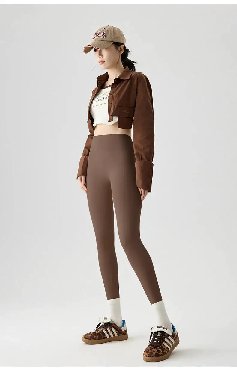BIVIGAOS seamless sharkskin leggings for women, brown; by Simples Market, tight-fitting athletic pants