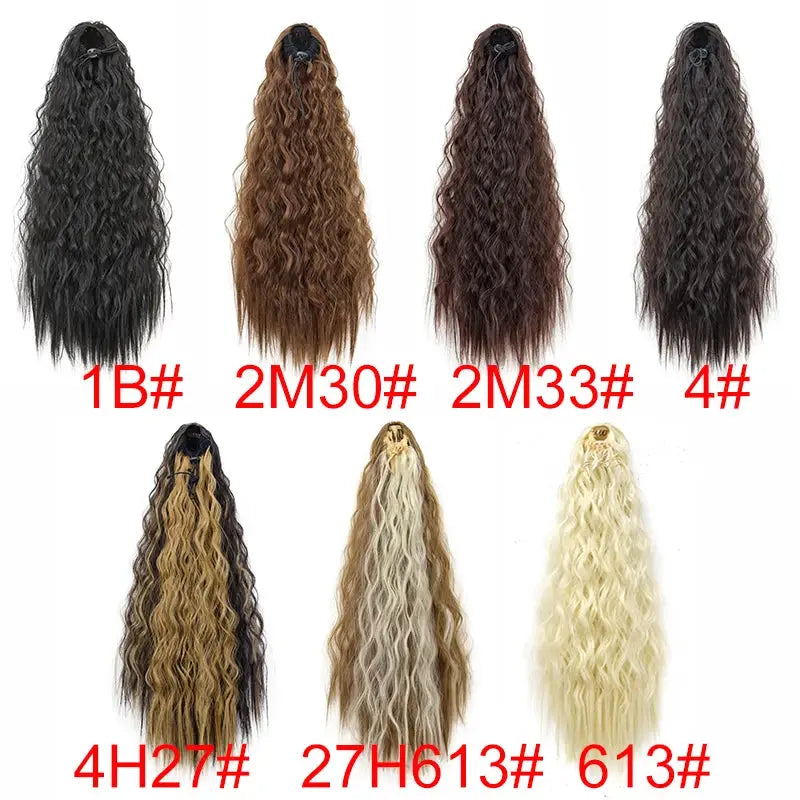 22 Inch Synthetic Kinky Curly Ponytail Hair Extension Drawstring Clip In Black For Women