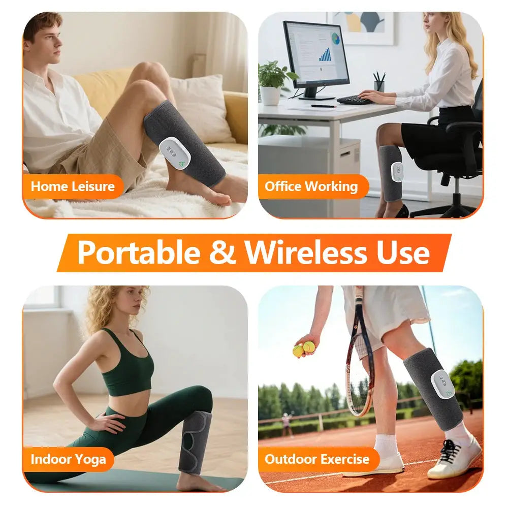 Electric 360° air-pressure calf massager, gray wireless device with 3 modes for foot and calf fatigue relief