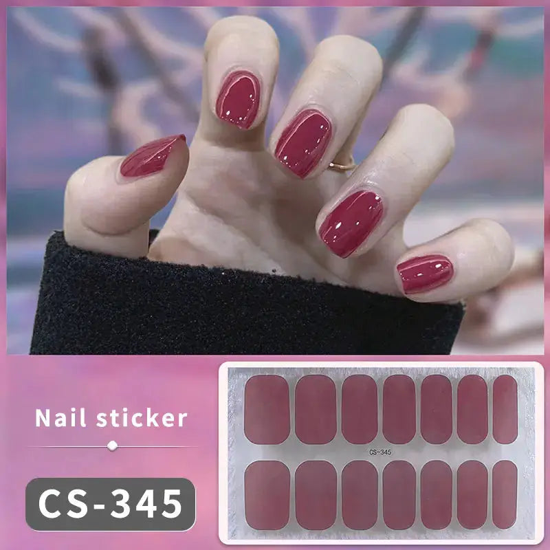 Full-cover nail stickers CS-345 by Simples Market in burgundy wine red; self-adhesive manicure decal sheet