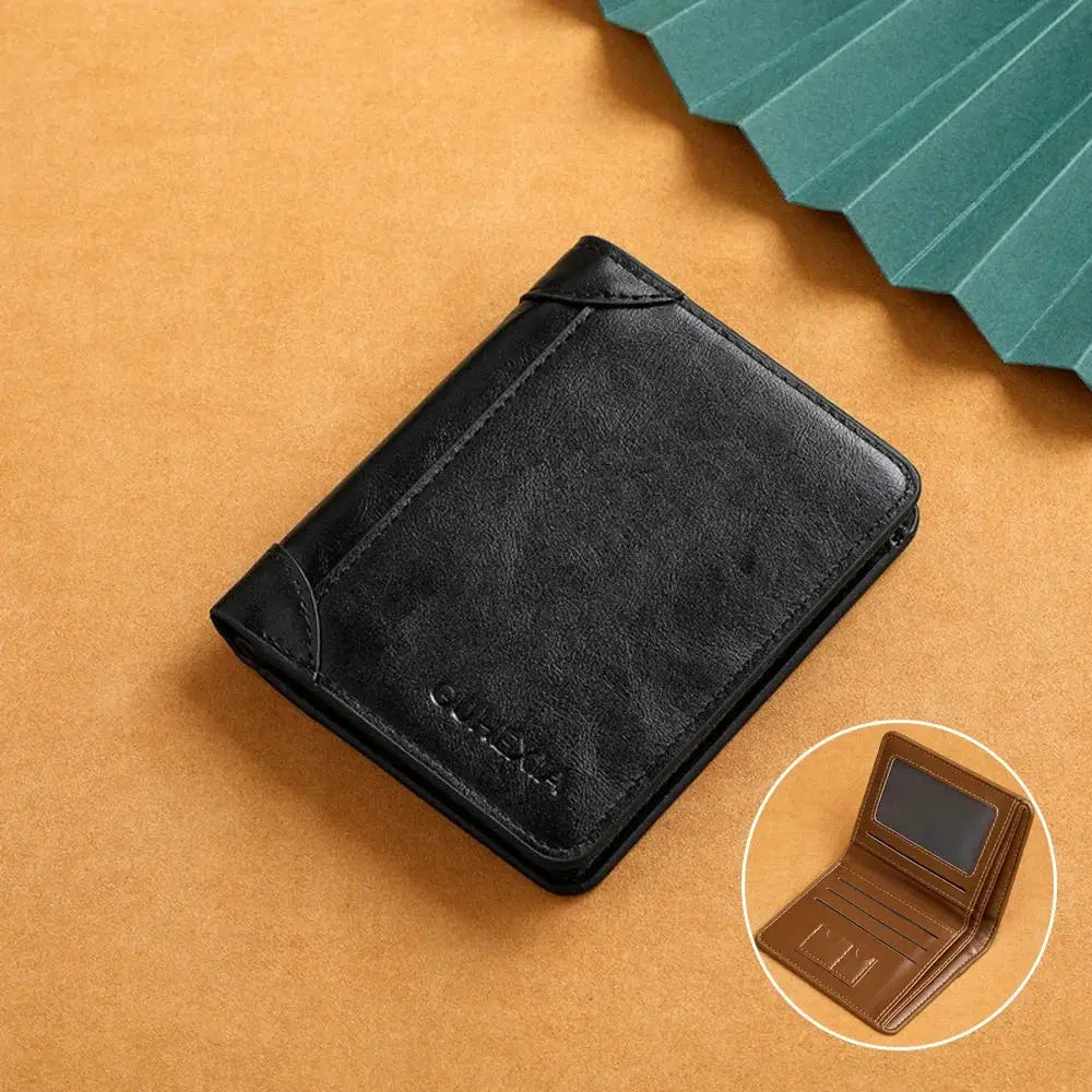 Men's PU Leather RFID Wallet, black slim vertical card holder by Simples Market