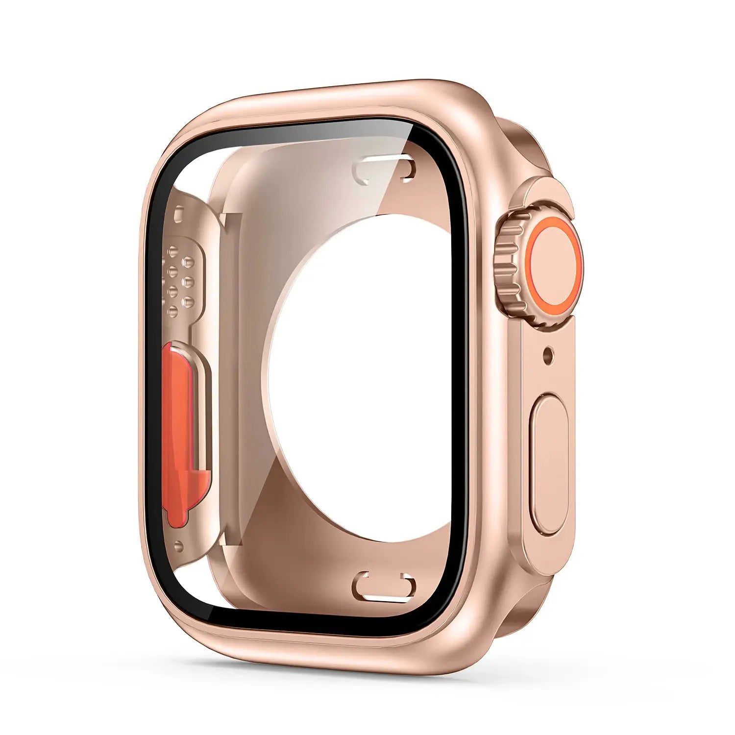 Apple Watch bumper case with front screen protector in rose gold PC finish, 40–46mm