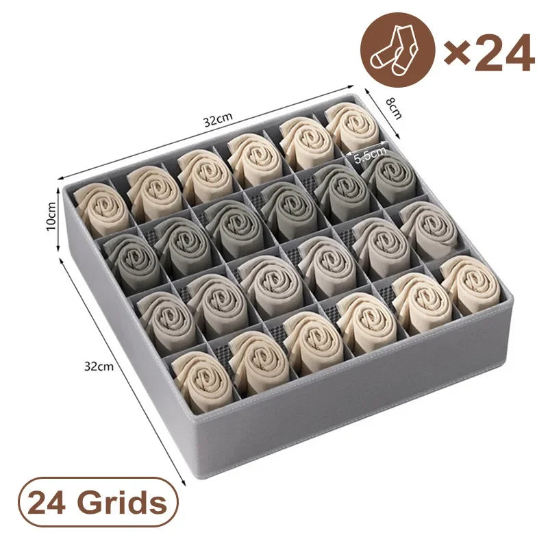 Underwear and sock organizer box, gray plastic with 24-grid compartments by Simples Market