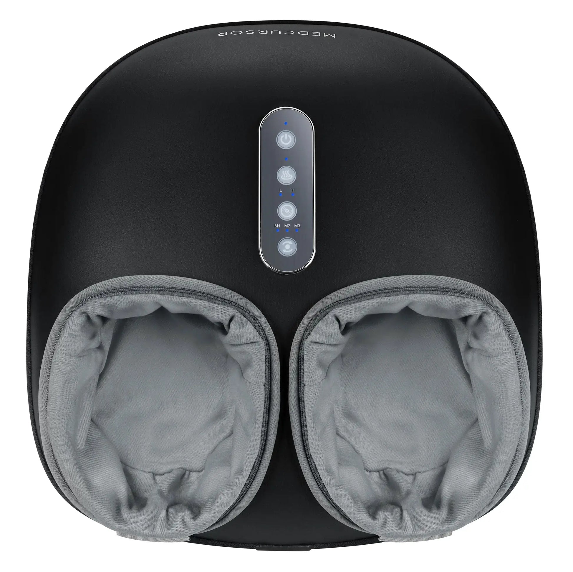 Medcursor Shiatsu Foot Massager, black exterior with gray padded foot pockets