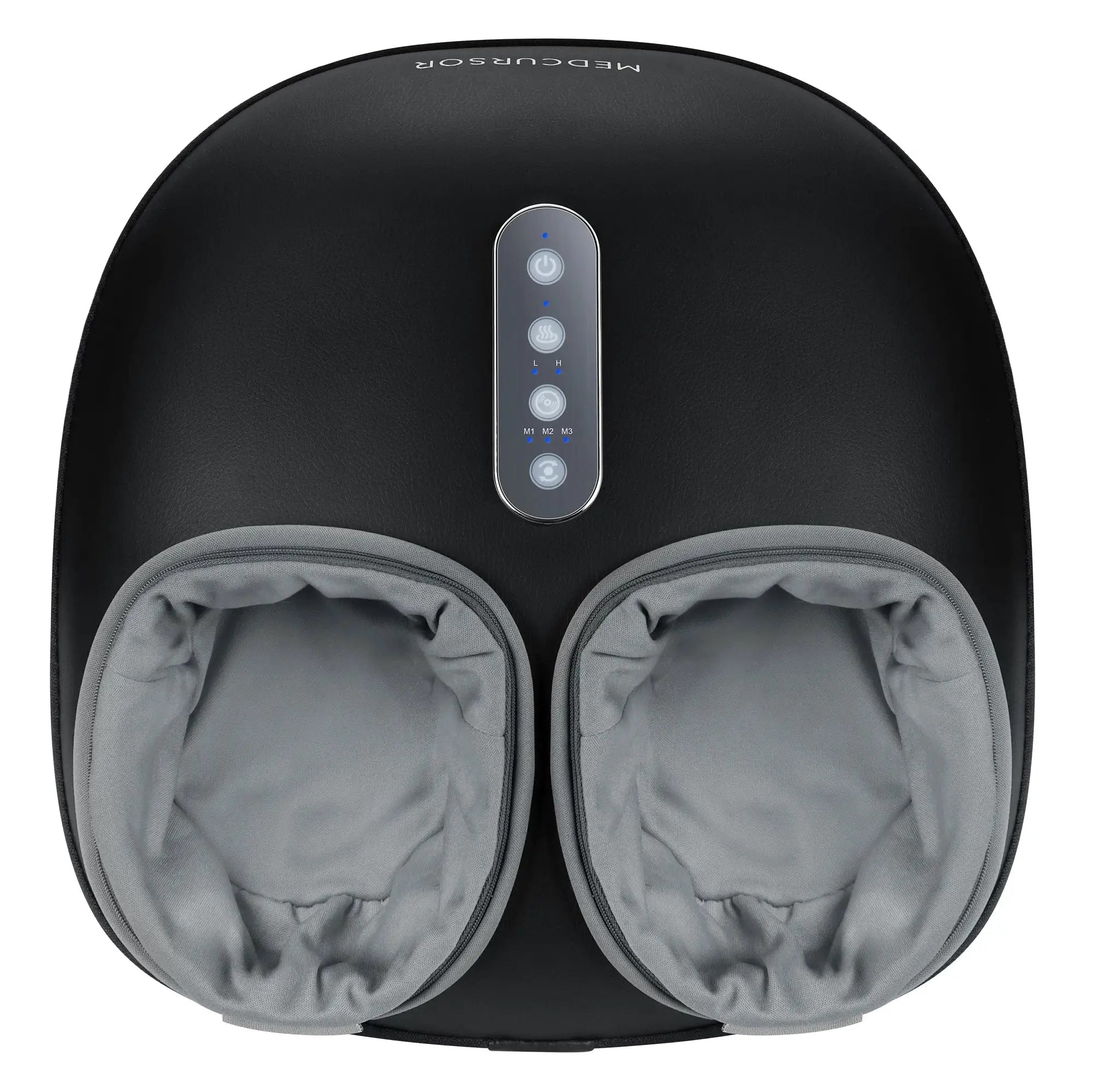Medcursor Shiatsu Foot Massager, black exterior with gray padded foot pockets