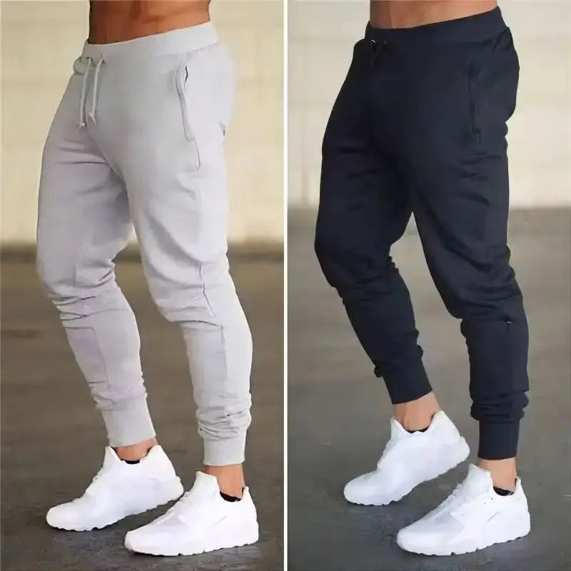 Simples Market 2025 men's sports joggers: light gray and black with drawstring waist and zip pockets (2 pairs)