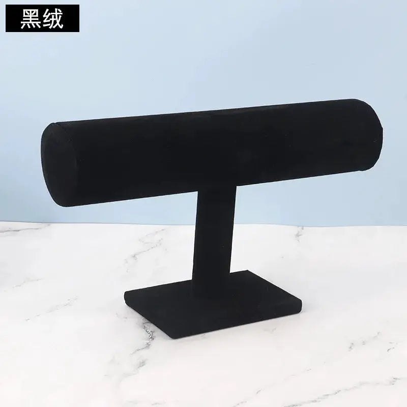 Velvet And Wood Jewelry Display Stand Rack T Bar For Bracelets Watches Necklaces Holder Velvet Interior