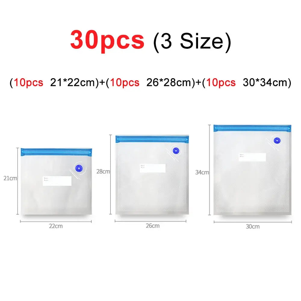 Reusable Vacuum Sealer Bags BPA Free Food Storage Zipper Bags 10Pcs 30Pcs